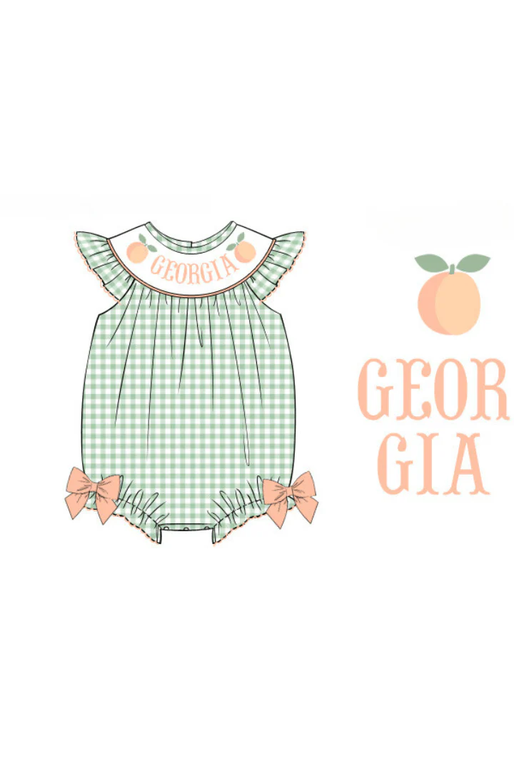 Pre-Order Custom Name Hand Smocked Gingham Peach Bubble