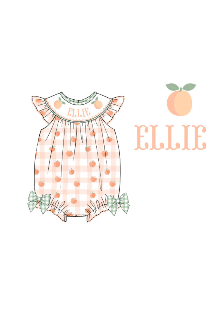 Pre-Order Custom Name Smocked Peach Plaid Bubble
