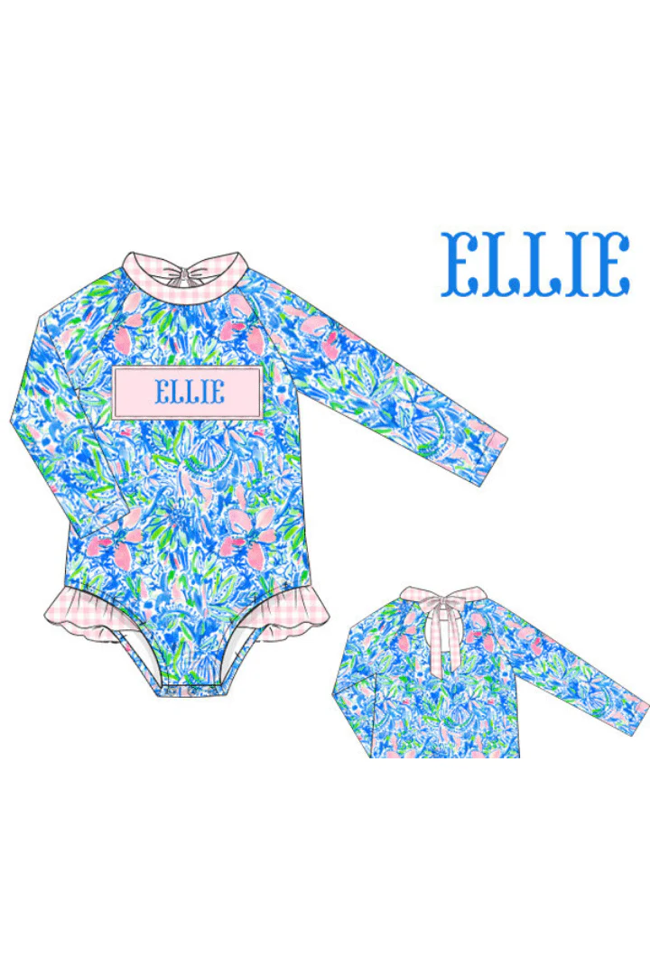 Pre- Order Custom Name Smocked Tropical Bliss Swimsuit