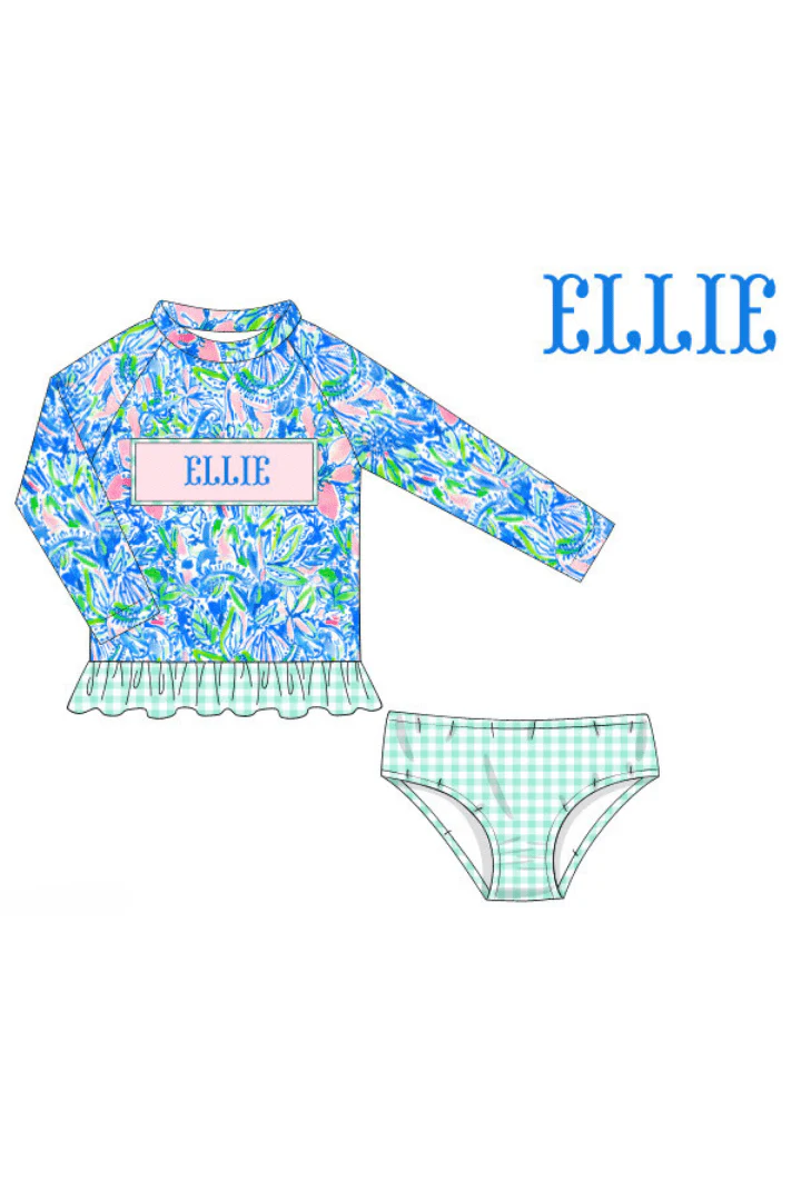 Pre- Order Custom Name Smocked Tropical Bliss Two Piece Swimsuit