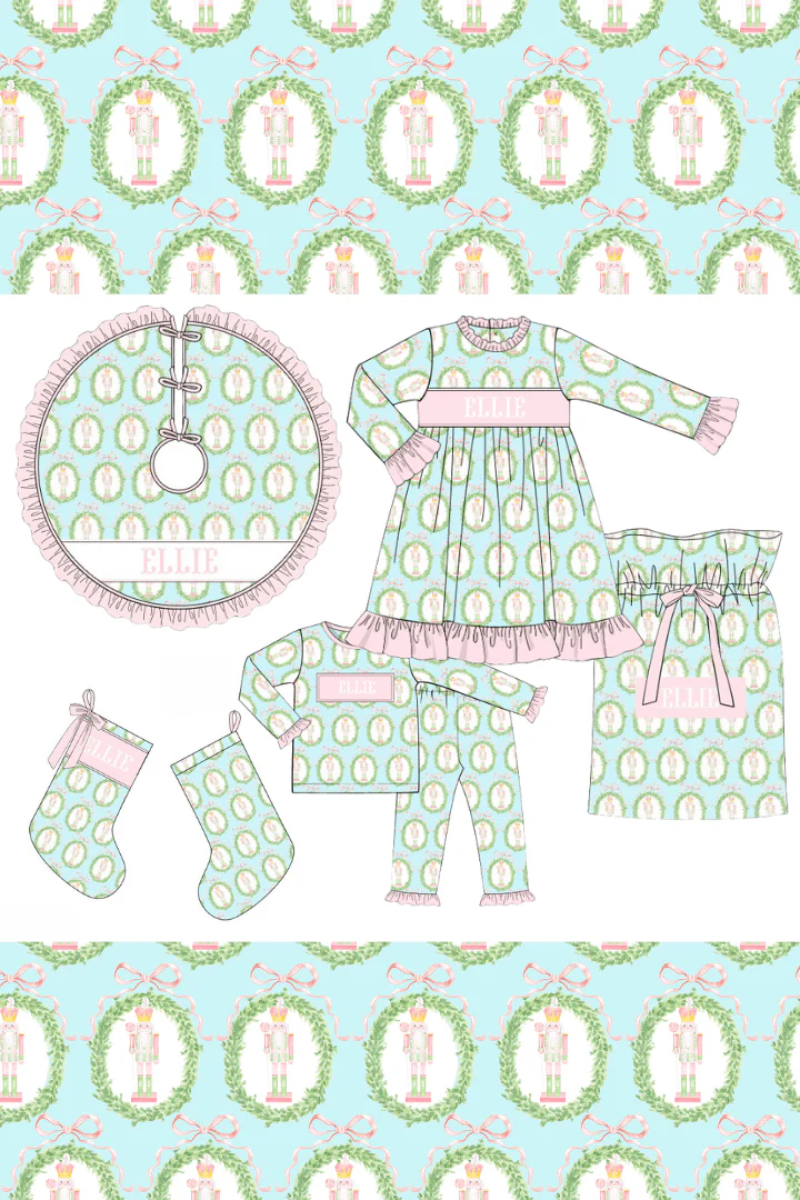 Pre-Order Smocked Custom Name Mint Nutcracker Christmas Trimmings