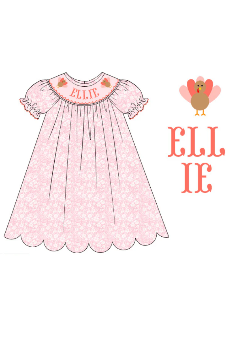 Pre-Order Custom Name Floral Turkey Bishop Dress