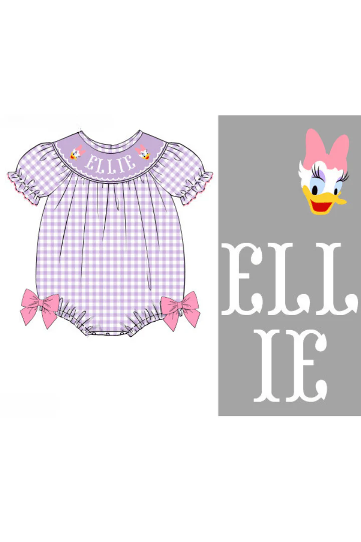Pre-Order Custom Name Smock Purple Gingham Bubble