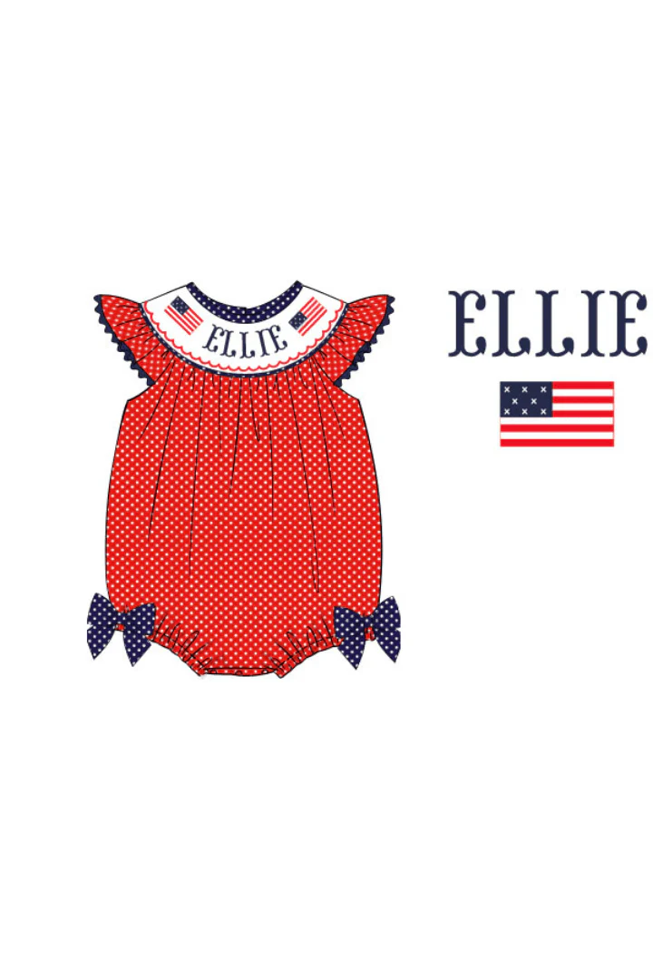 Pre-Order Custom Smocked Custom Name Red Flag Bubble