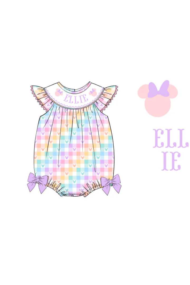 Pre-Order Custom Name Smocked Mouse Plaid Bishop Bubble