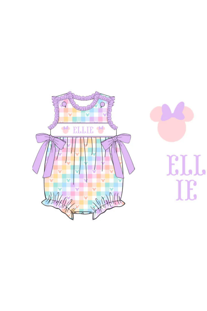 Pre-Order Custom Name Smocked Mouse Plaid Bow Bubble