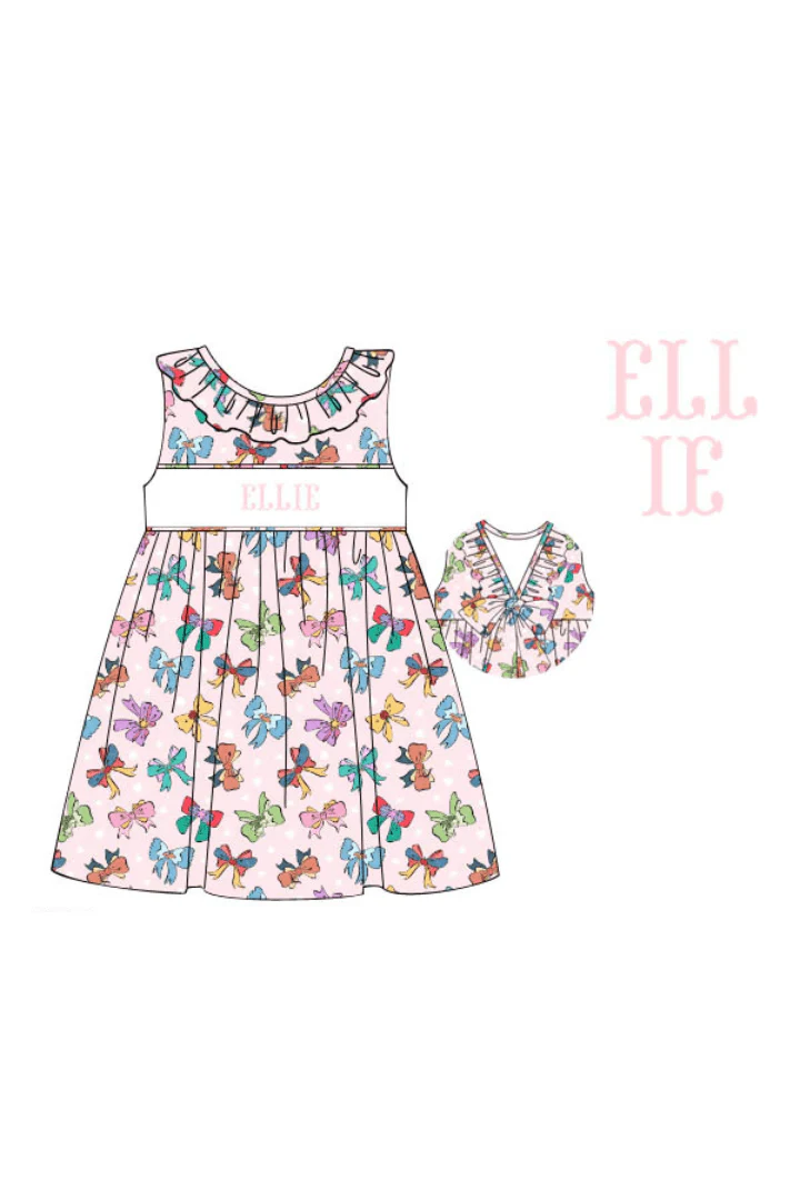 Pre-Order Custom Name Smocked Princess Bow Ruffle Dress