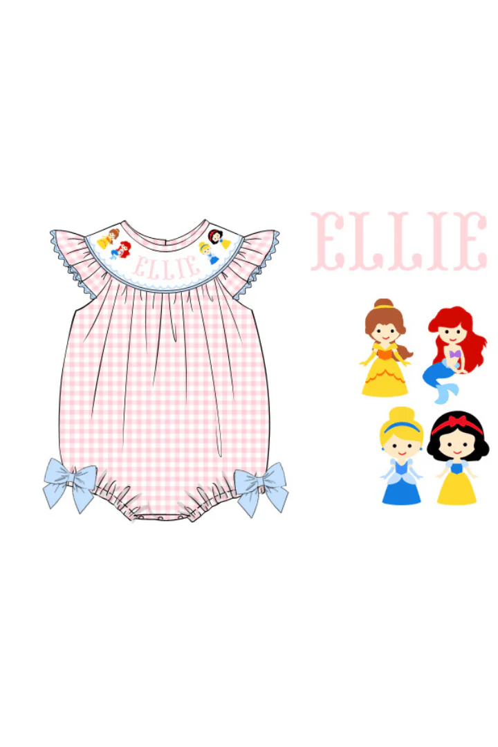 Pre-Order Custom Name Smocked Princess Pink Gingham Bubble