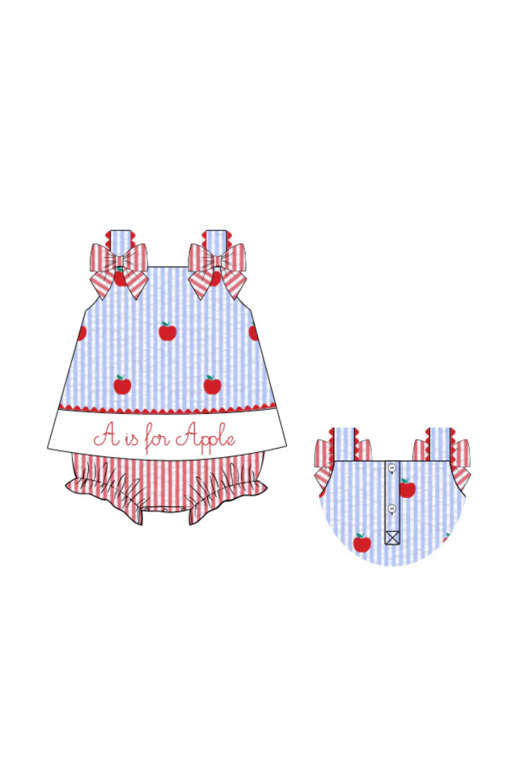 Embroidered A is for Apple Seersucker Skirted Bubble - Image 2