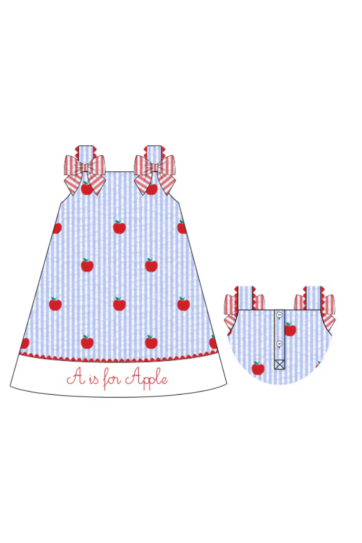 Embroidered A is for Apple Seersucker Dress - Image 2