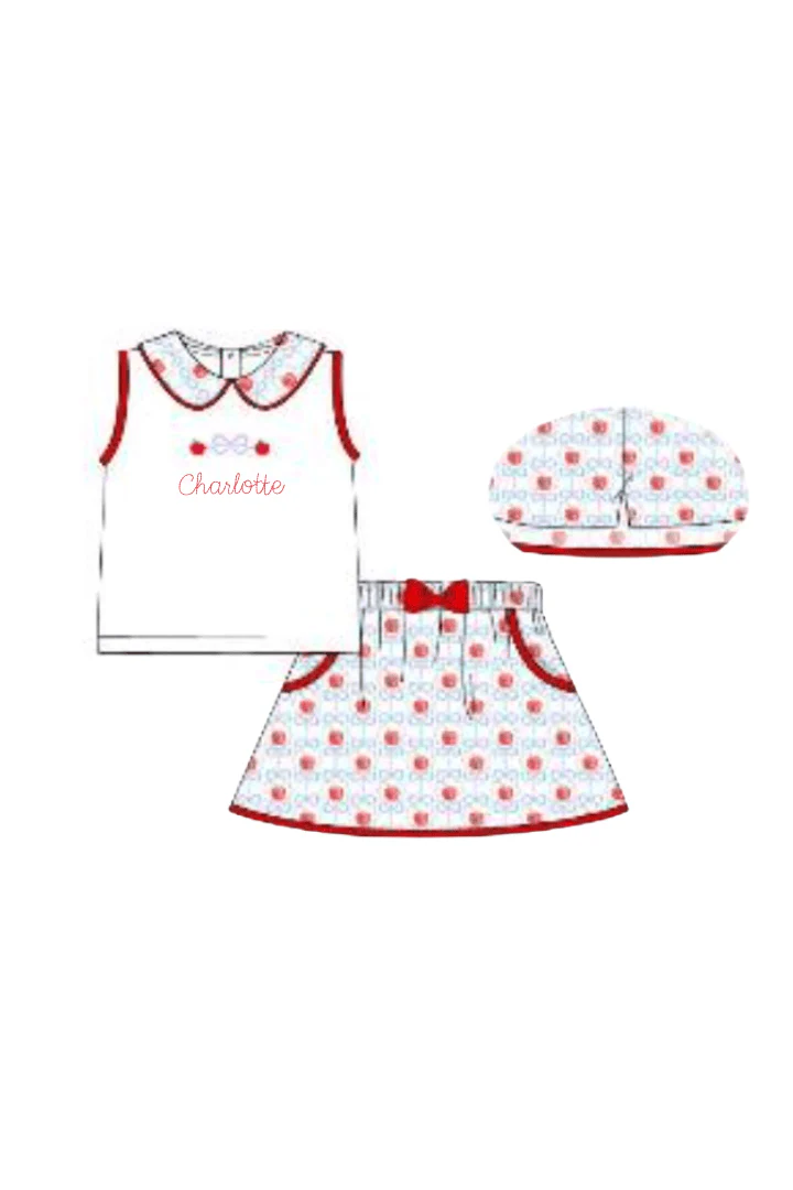 Embroidered Apple Bow Skort Set - Image 2