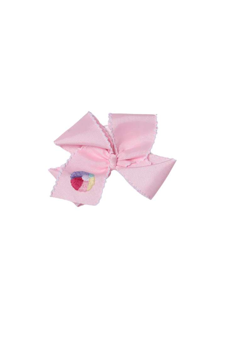 Embroidered Beach Ball Grosgrain Bow Pink/White