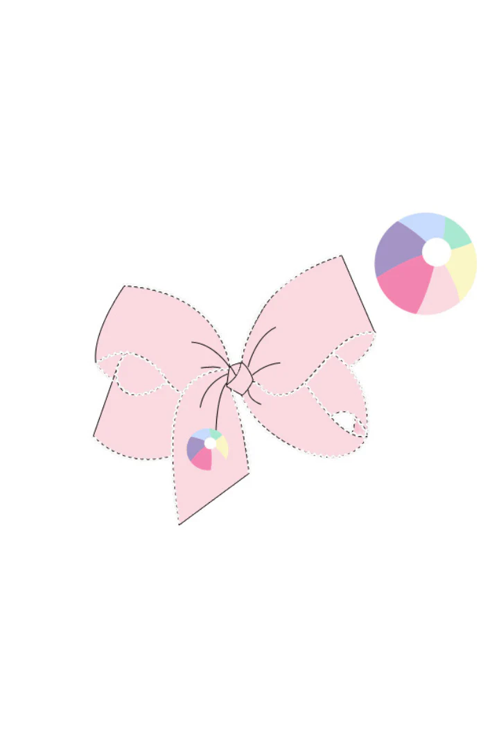 Embroidered Beach Ball Grosgrain Bow Pink/White - Image 2