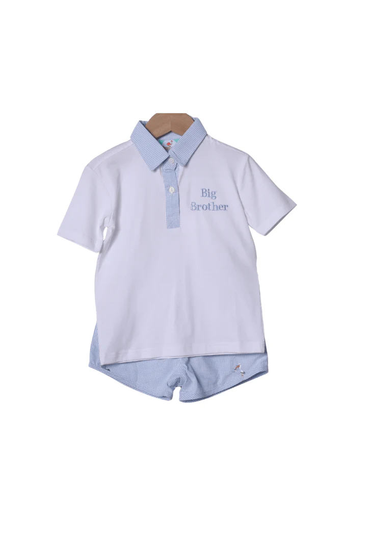Embroidered Big Brother Blue Gingham Short Set