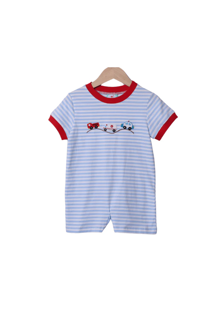 Embroidered First Responders Blue Stripe Romper