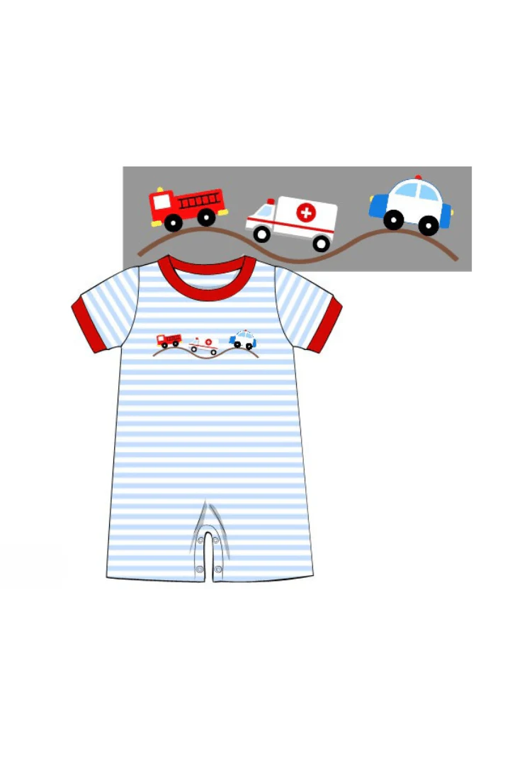 Embroidered First Responders Blue Stripe Romper - Image 2