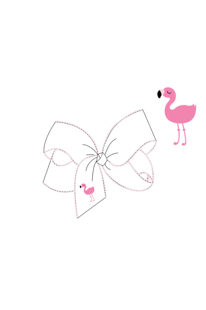 Embroidered Flamingo Scalloped Edge Grosgrain Bow White/Pink - Image 2