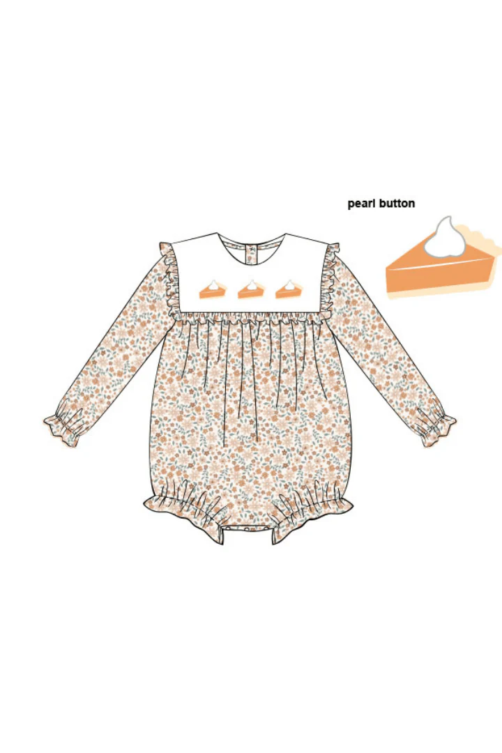 Pre-Order Hand Embroidered Floral Pumpkin Pie Ruffle Bubble