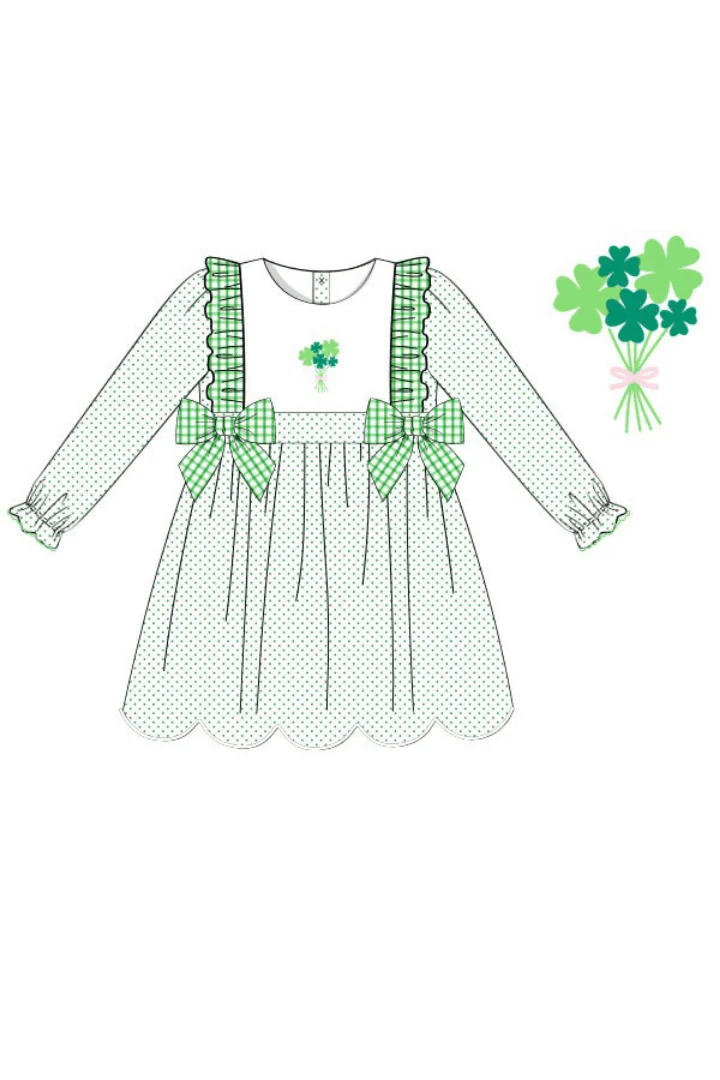 Embroidered Four Leaf Clover Swiss Dot Scalloped Dress - Image 2
