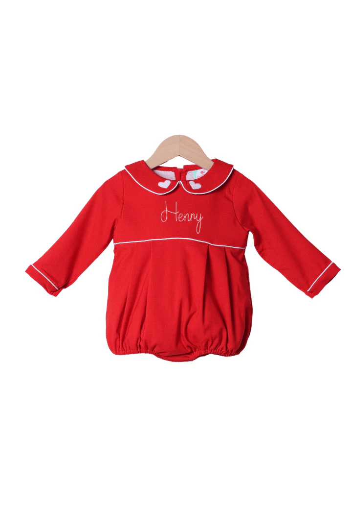 Embroidered Heart Red Linen Bubble