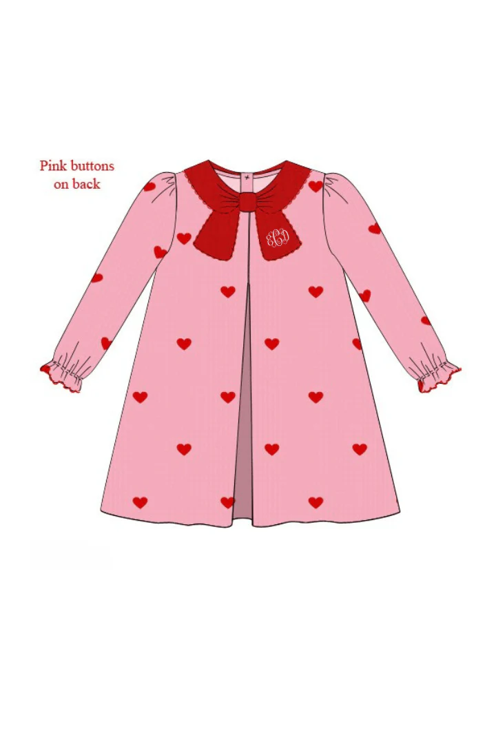 Embroidered Hearts Pink and Red Corduroy Dress - Image 2