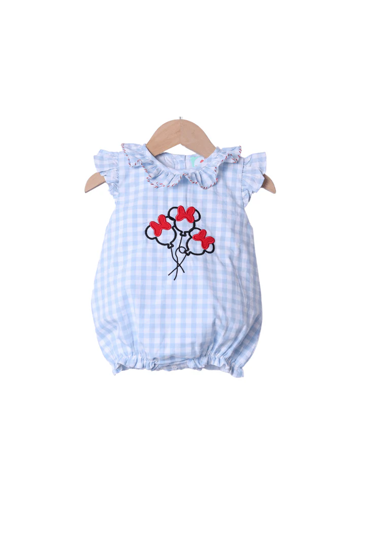 Embroidered Magical Balloon Blue Gingham Ruffle Bubble
