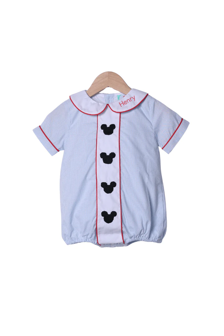 Embroidered Mouse Blue Gingham Bubble