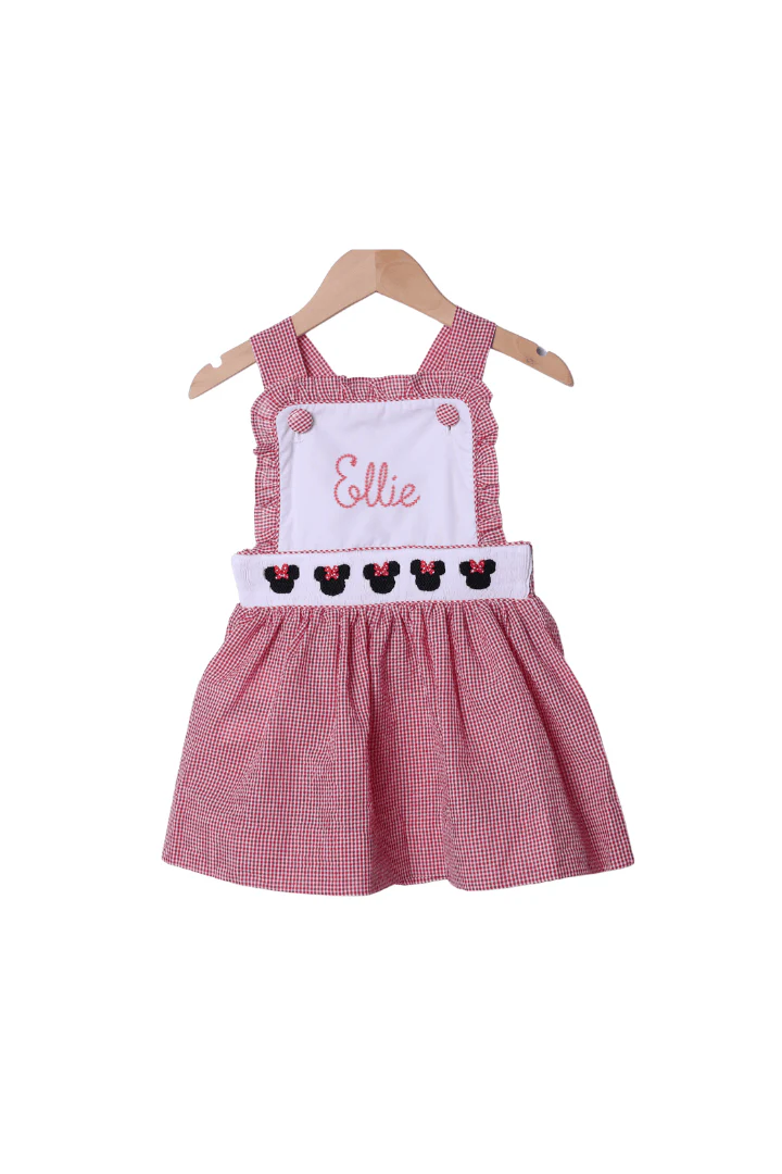 Embroidered Mouse Red Gingham Sun Dress