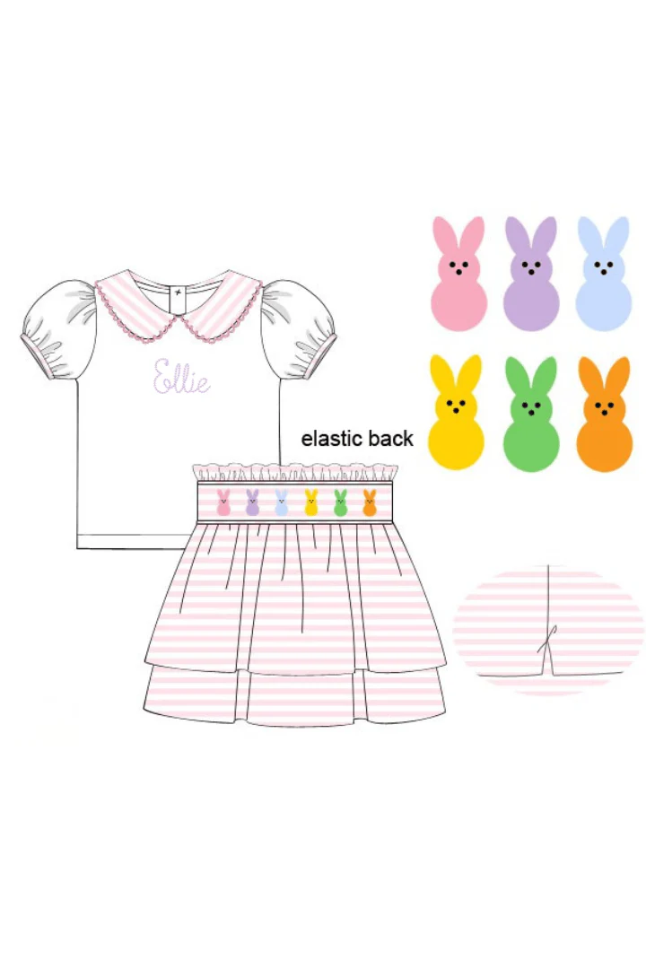 Embroidered Peeps Pink Stripe Skort Set - Image 2