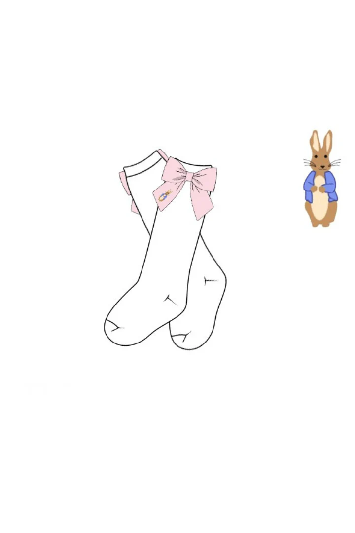 Embroidered Peter Rabbit Pink Bow Socks - Image 2