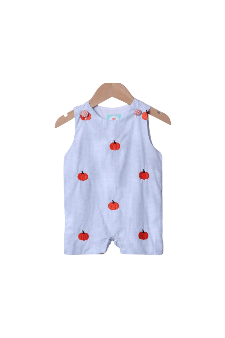 Embroidered Pumpkin Blue Gingham Jon Jon