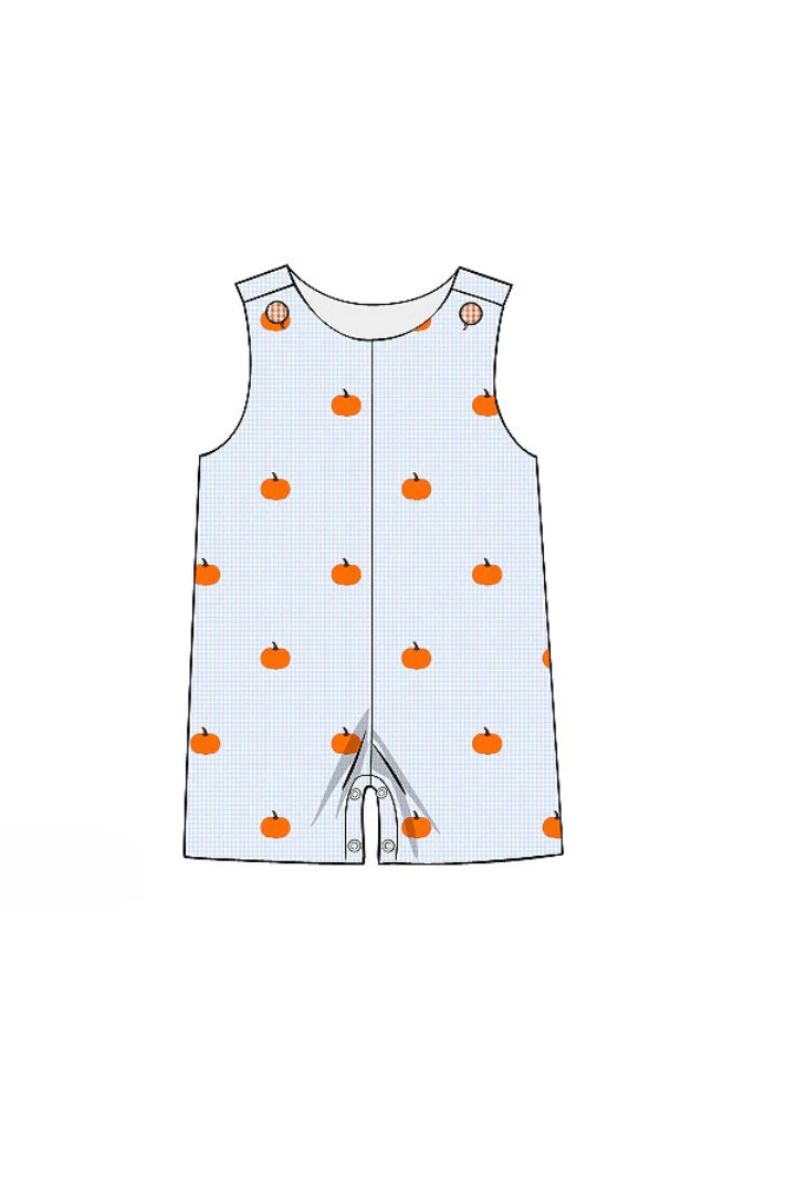 Embroidered Pumpkin Blue Gingham Jon Jon - Image 2