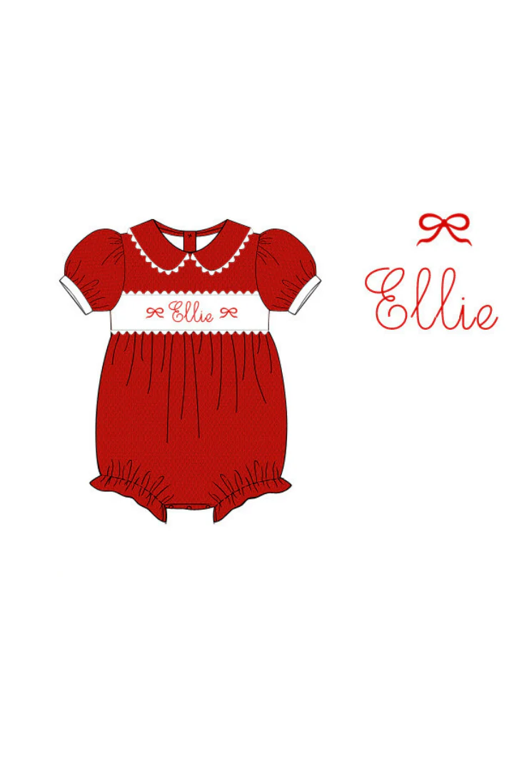 Pre-Order Embroidered Custom Name Red Honeycomb Bow Bubble