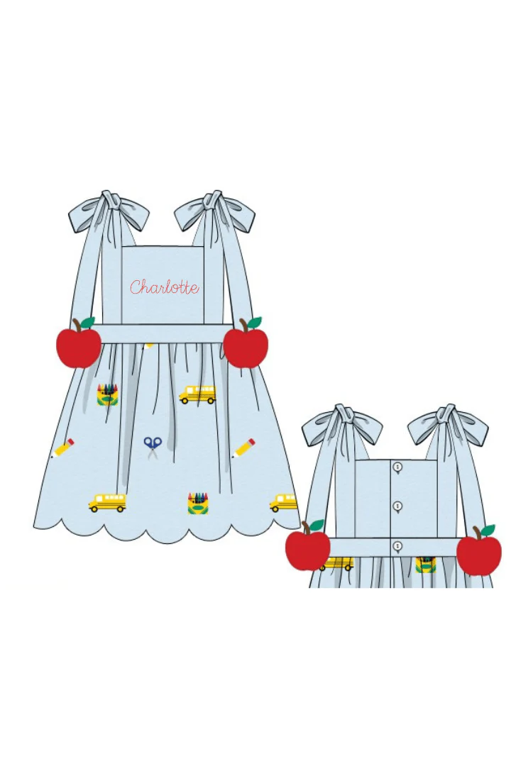 Embroidered School Days Apple Tie Dress - Image 2