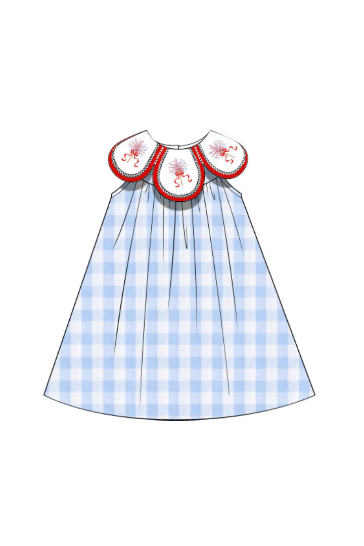 Embroidered Sparkler Blue Gingham Tulip Dress - Image 2