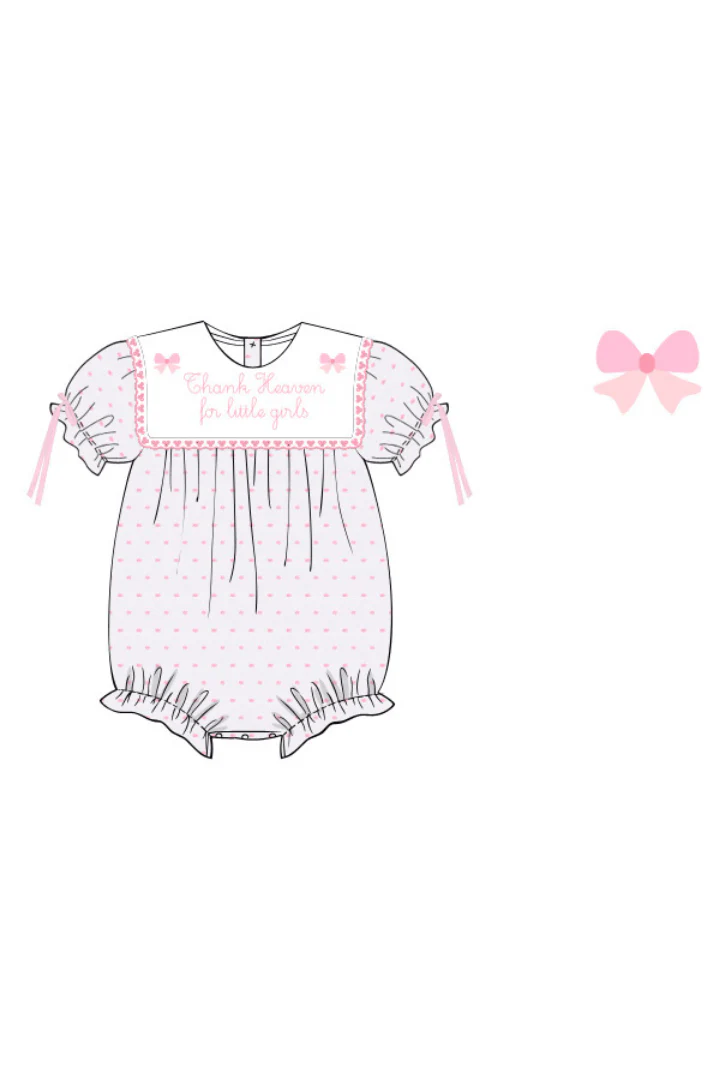 Embroidered Thank Heaven for Little Girls Pink Swiss Dot Bubble - Image 2