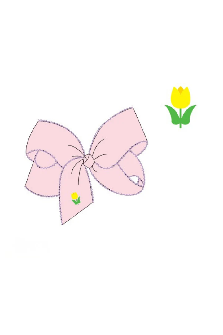 Embroidered Tulip Pink Grosgrain Bow - Image 2