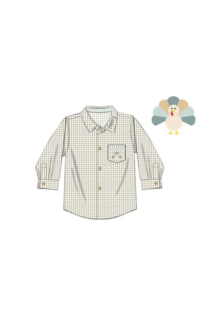 Pre-Order Embroidered Turkey Autumn Floral Button Down Shirt