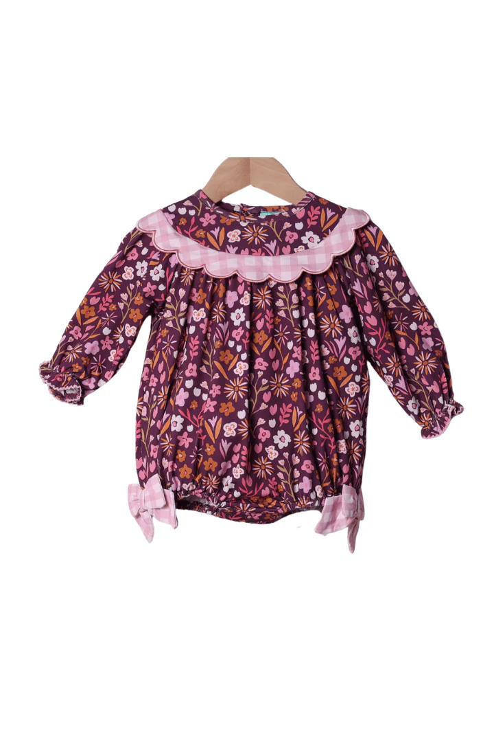 Pre-Order Fall Floral Maroon Scalloped Gingham Bubble - Image 2