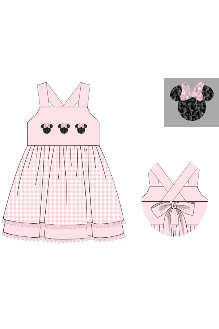 French Knot Mouse Pink Gingham Knit Dress - Image 3