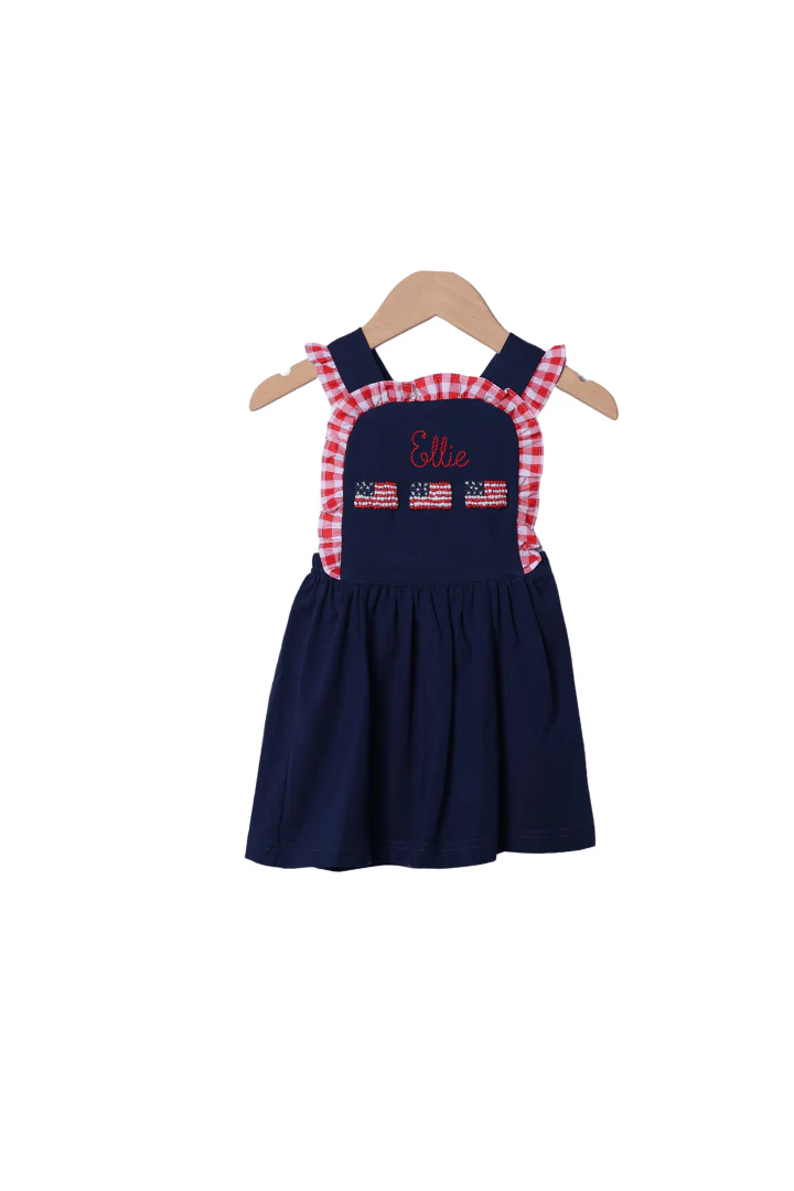 French Knot American Flag Navy/Red Gingham Knit Dress