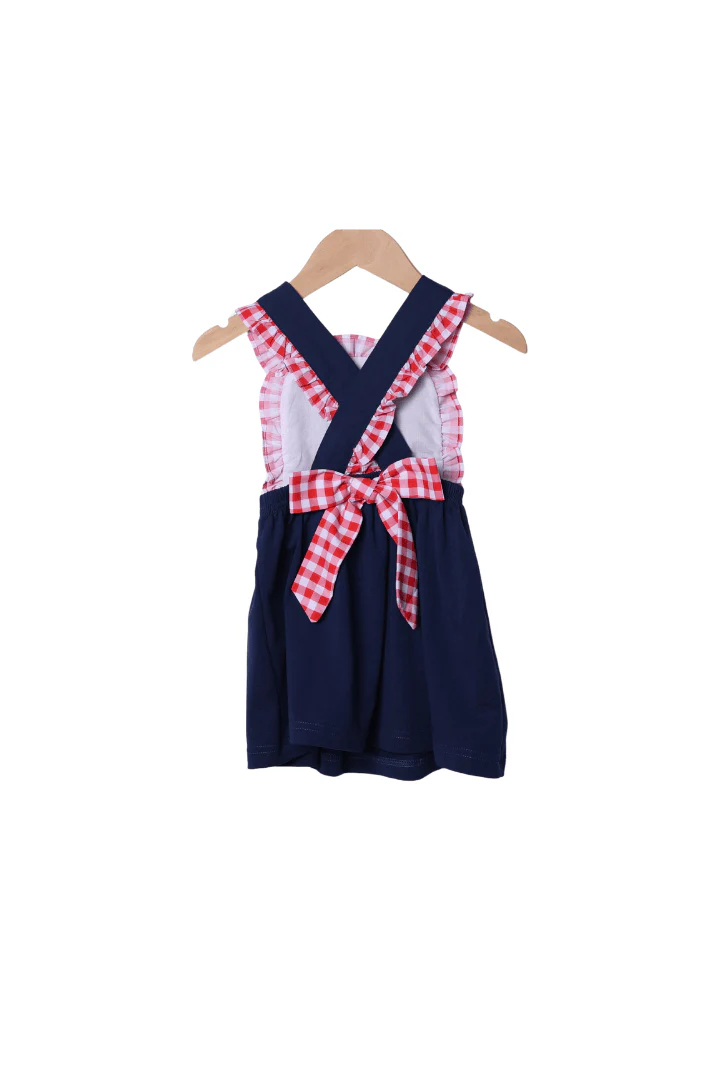 French Knot American Flag Navy/Red Gingham Knit Dress - Image 2