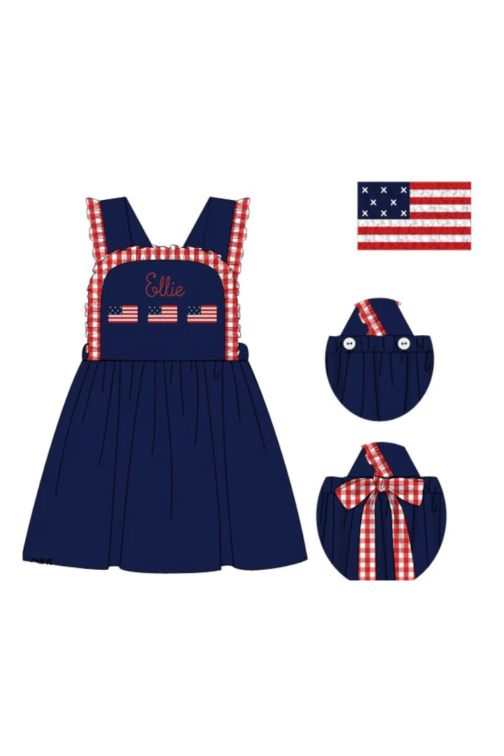French Knot American Flag Navy/Red Gingham Knit Dress - Image 3