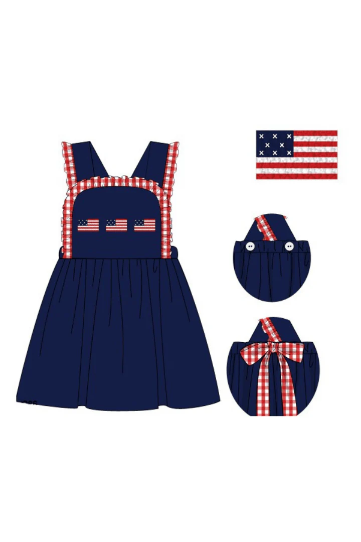 French Knot American Flag Navy/Red Gingham Knit Dress - Image 4