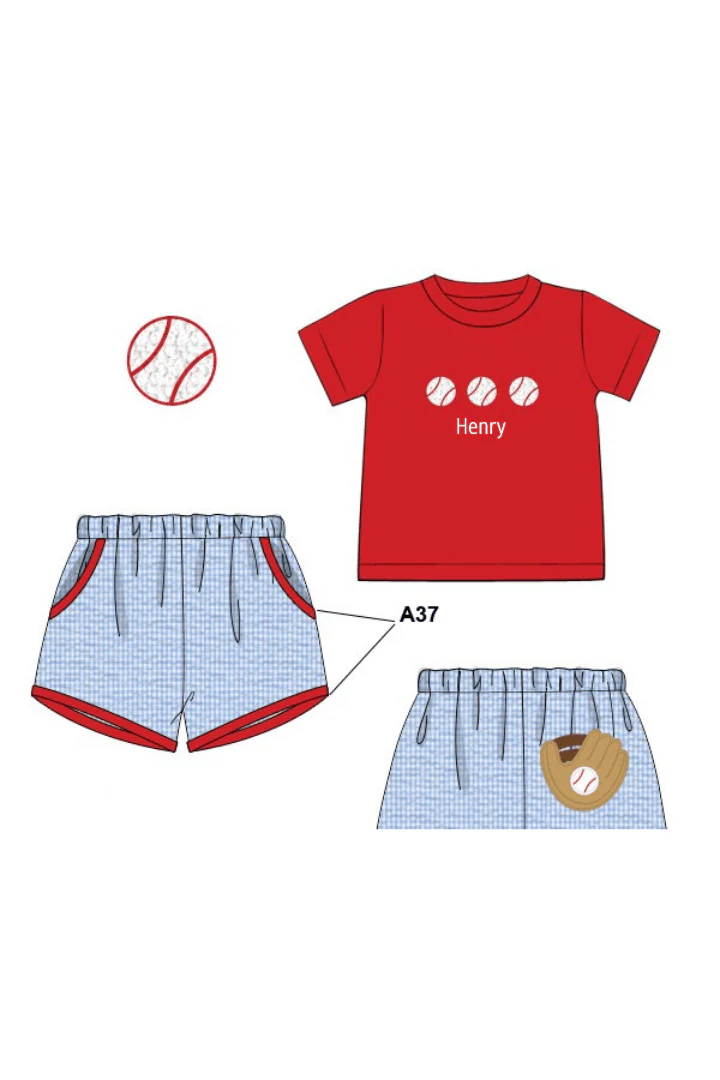 French Knot Baseball Blue Seersucker Short Set - Image 3