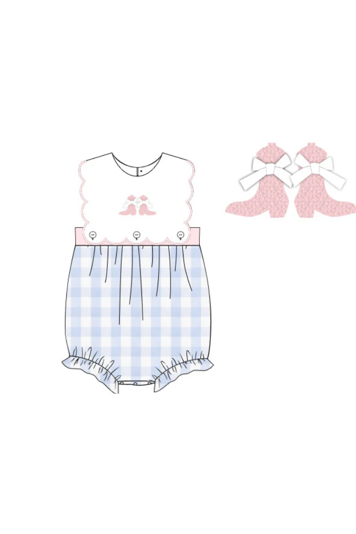 French Knot Boots and Bow Blue Gingham Bubble - Image 3