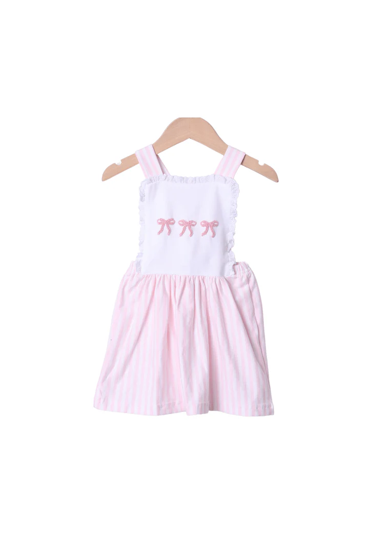 French Knot Bow Pink Stripe Sundress