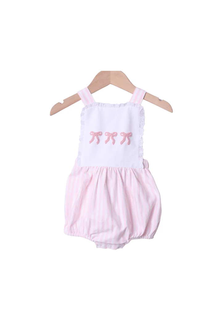 French Knot Bow Pink Stripe Sunsuit