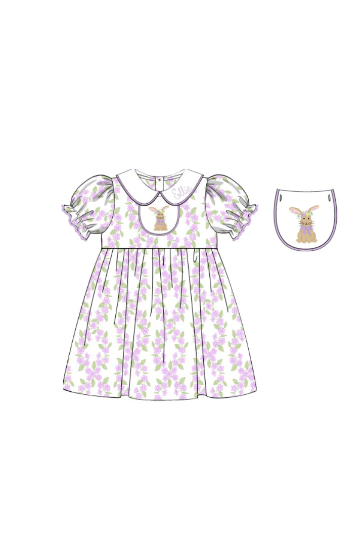 French Knot Bunny Removable Tab Lavender Floral Dress - Image 3