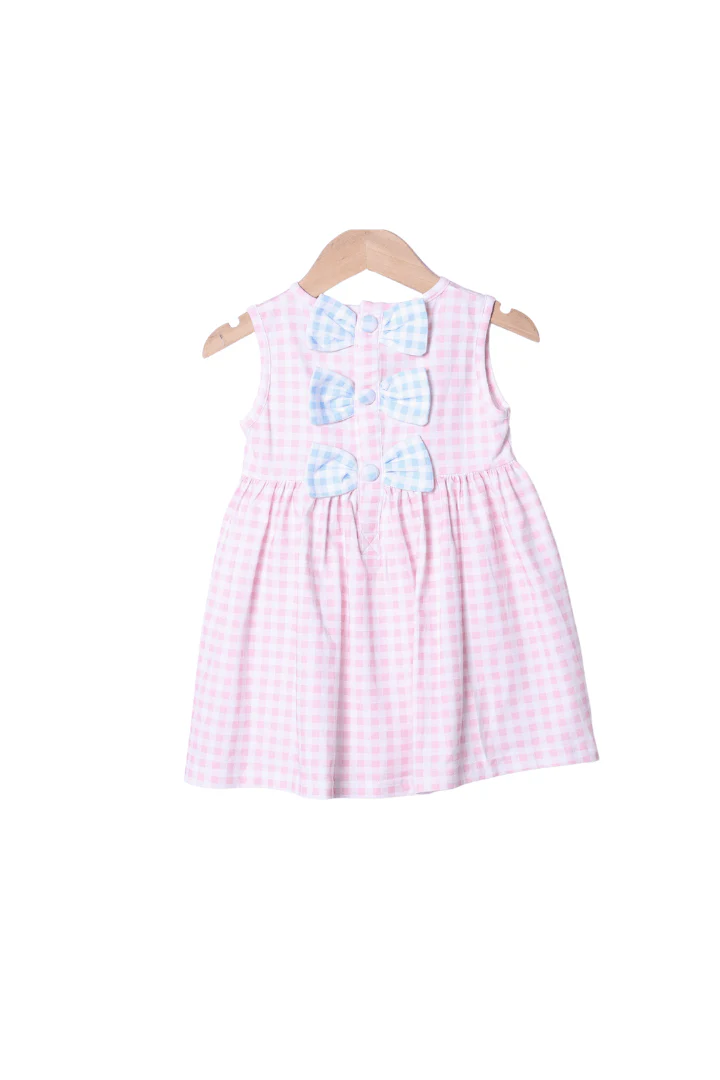 French Knot Bunny Topiary Pink Gingham Dress - Image 2